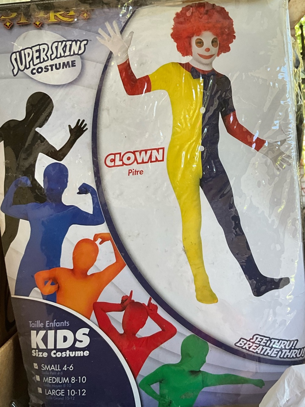Super Skins Kids Clown Costume - Yellow / Blue w/wig sz small 4-6 NEW